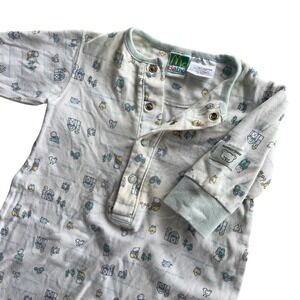 McBaby 6-9 M White Blue Farmer Bear Animal Tractor Print Romper Jumpsuit Vintage